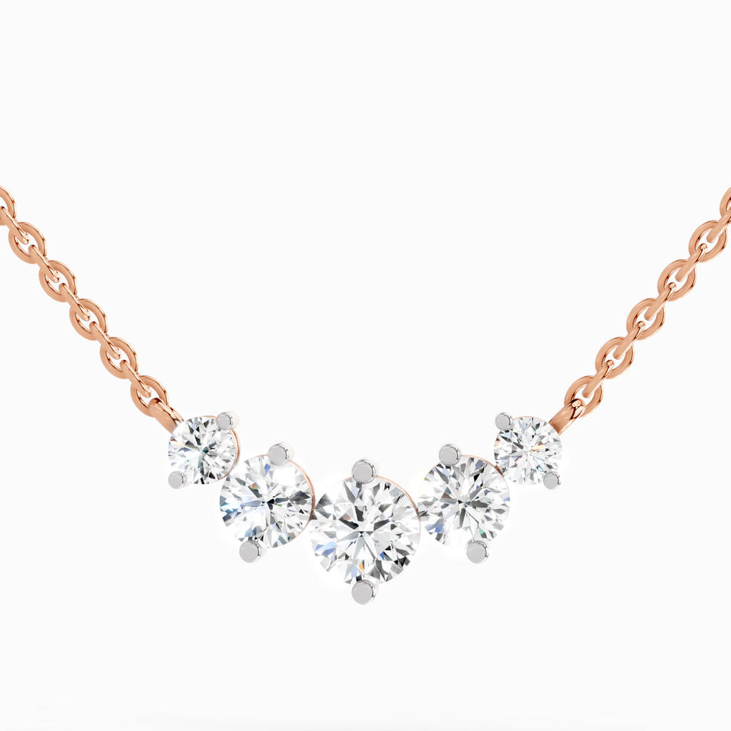1.31 Carat Round Graduated Bar Necklace 14K - Rose Gold