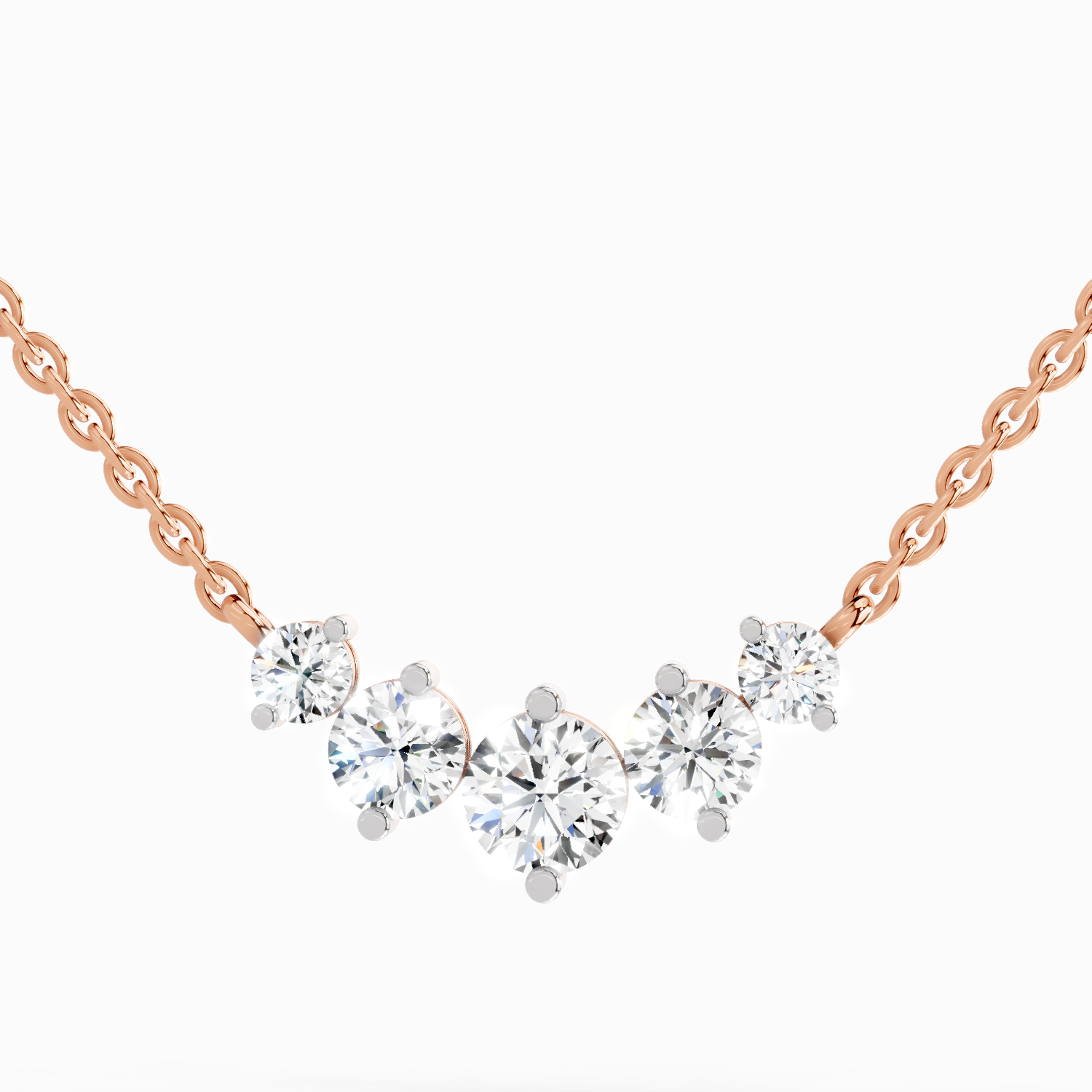 1.31 Carat Round Graduated Bar Necklace 14K - Rose Gold