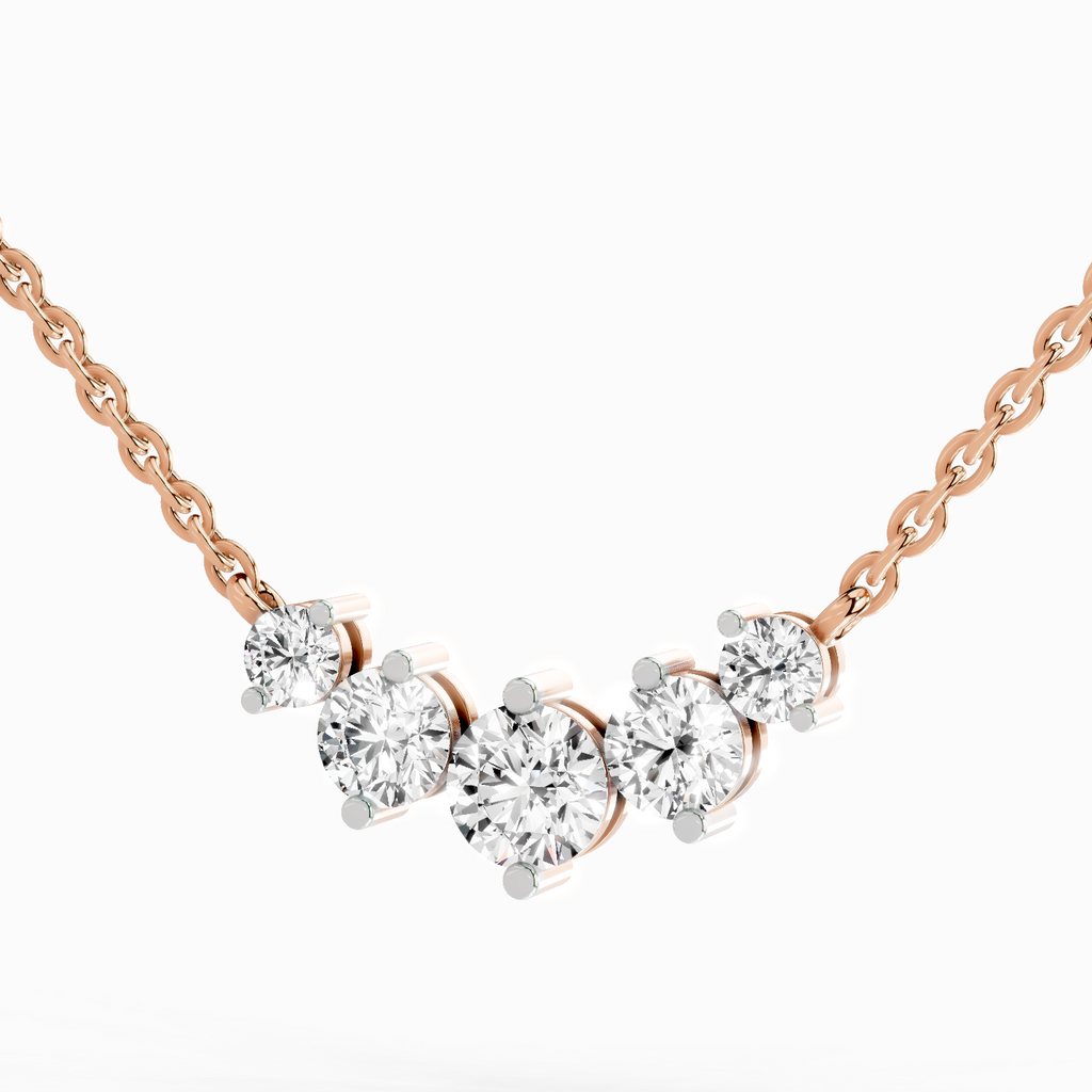 1.31 Carat Round Graduated Bar Necklace 14K - Rose Gold