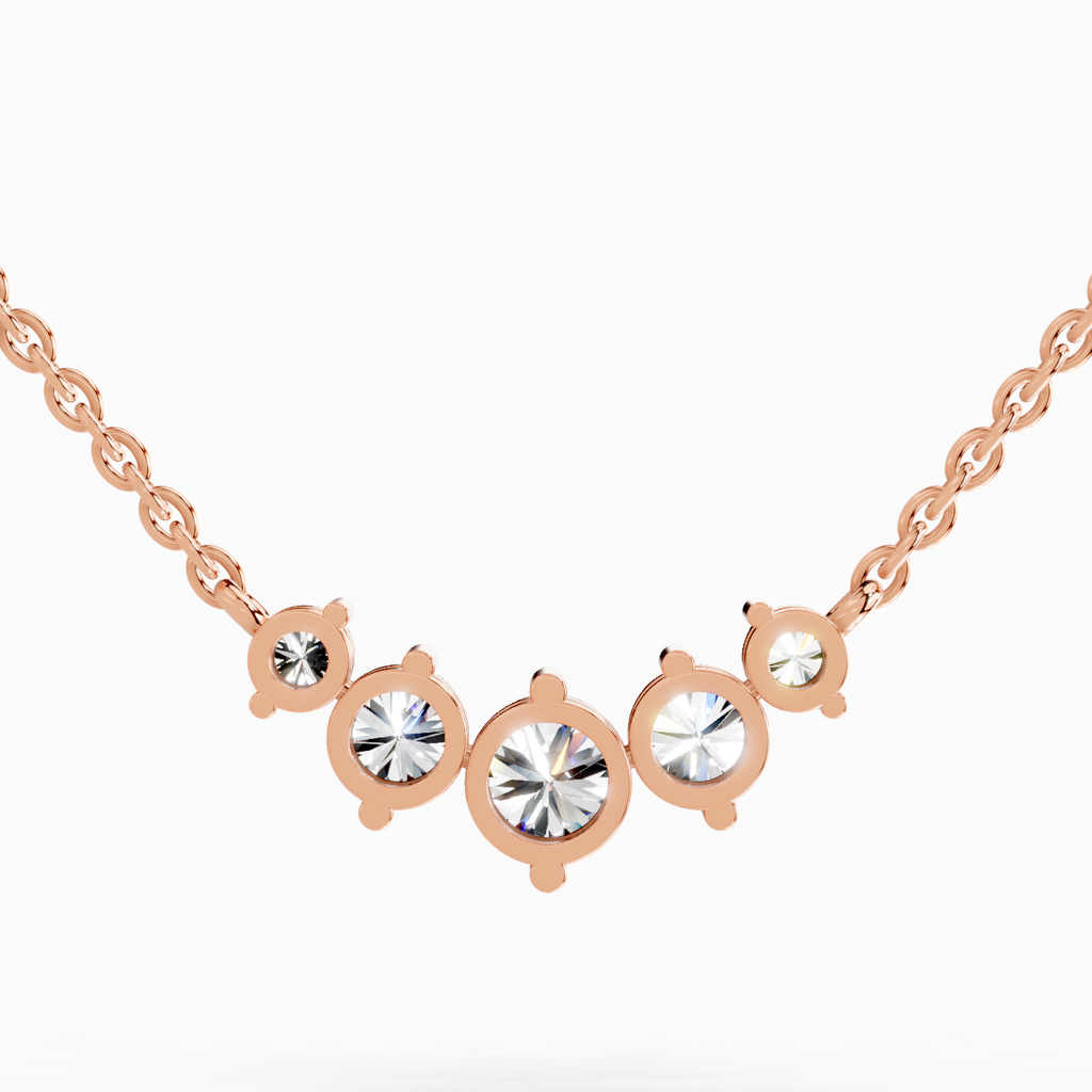 1.31 Carat Round Graduated Bar Necklace 14K - Rose Gold