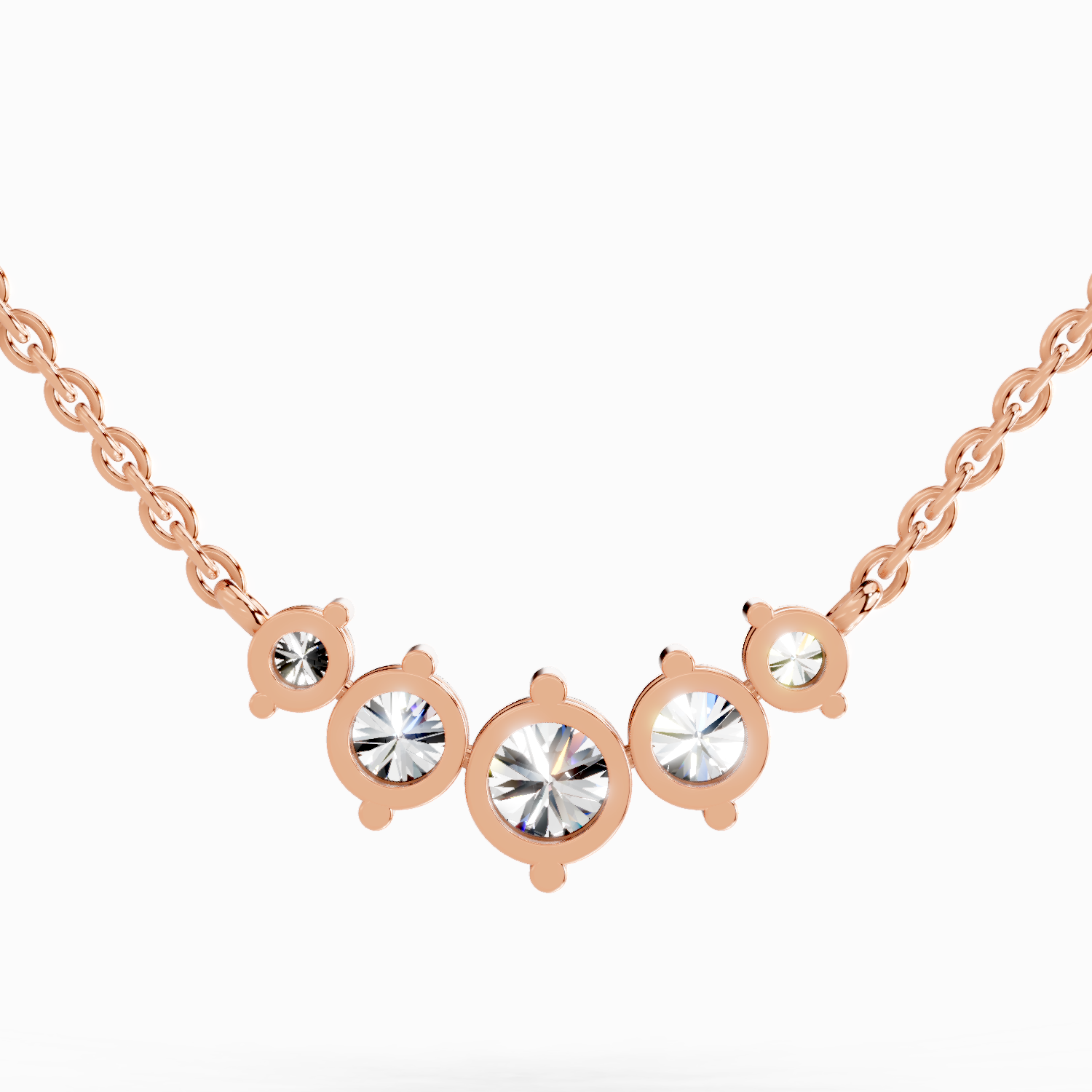 1.31 Carat Round Graduated Bar Necklace 14K - Rose Gold