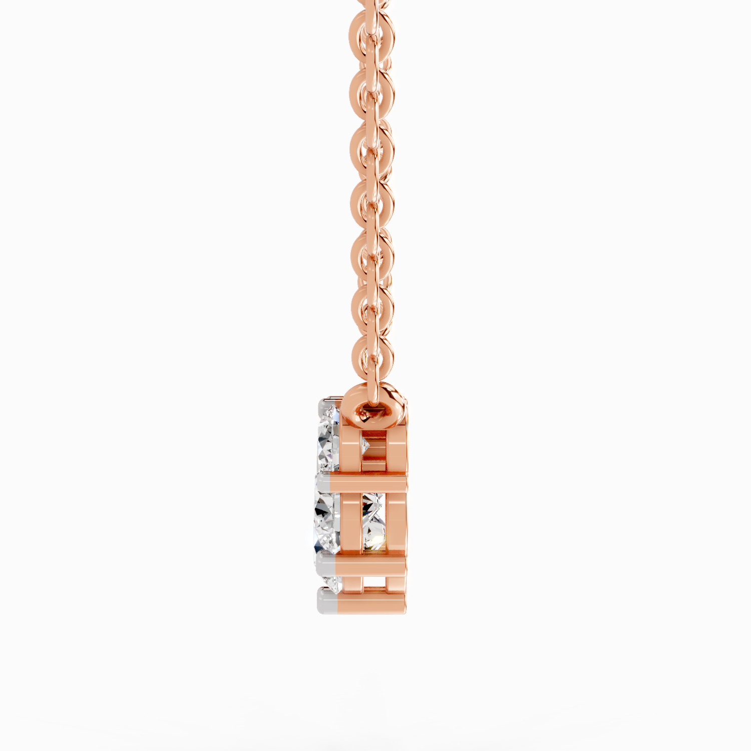 1.31 Carat Round Graduated Bar Necklace 14K - Rose Gold