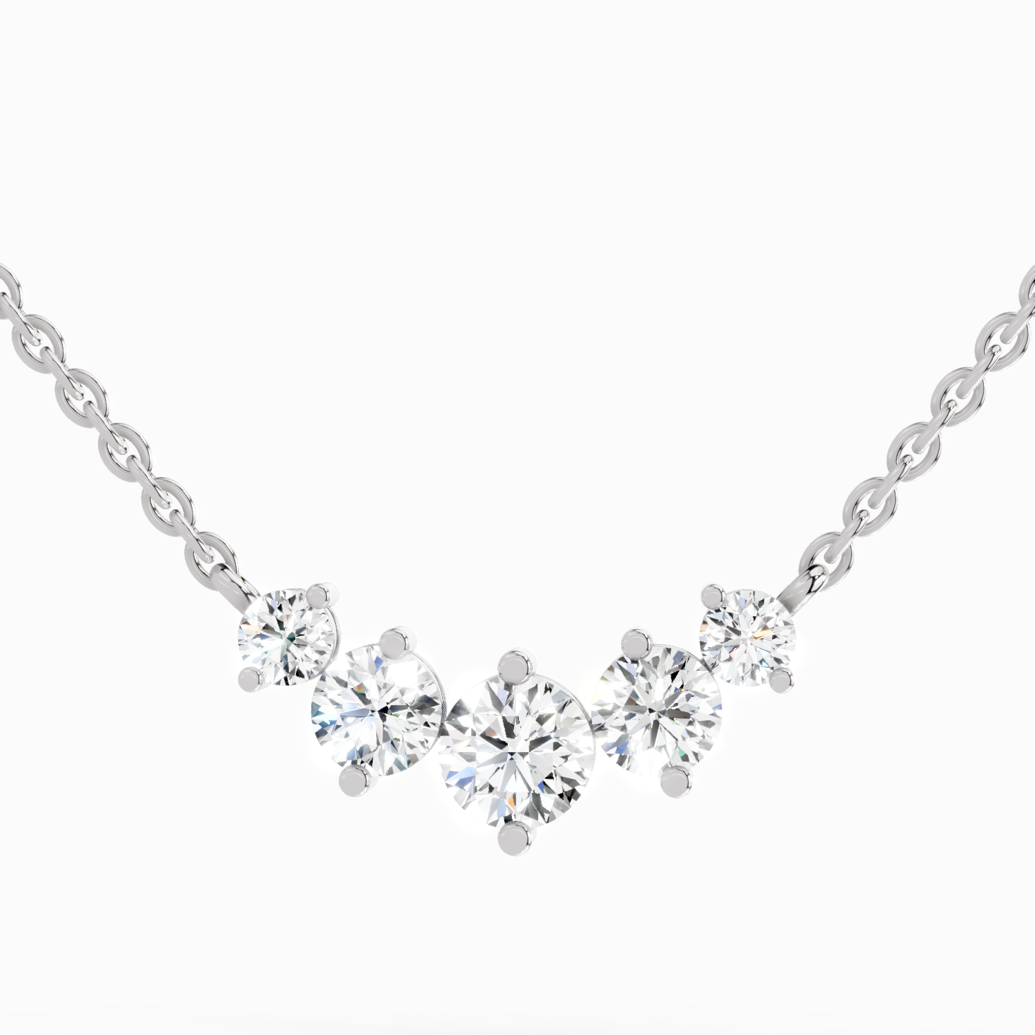 1.31 Carat Round Graduated Bar Necklace 14K - White Gold