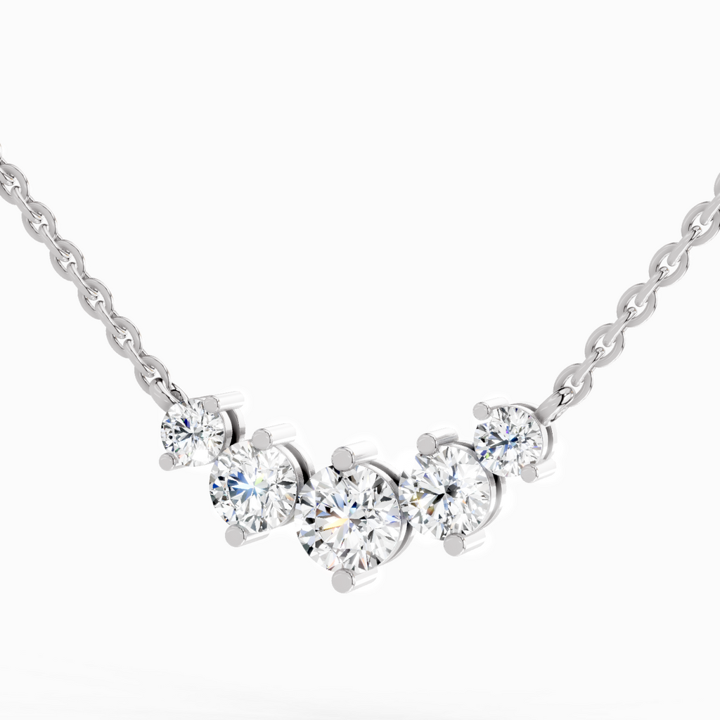 1.31 Carat Round Graduated Bar Necklace 14K - White Gold