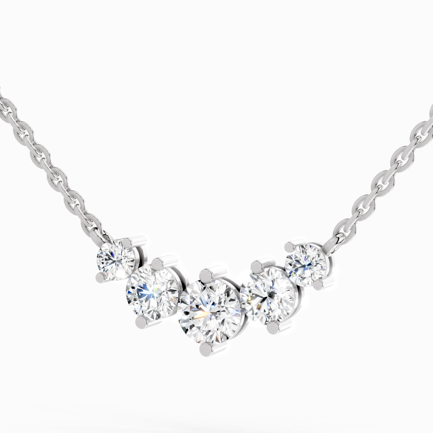 1.31 Carat Round Graduated Bar Necklace 14K - White Gold