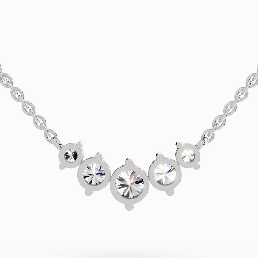 1.31 Carat Round Graduated Bar Necklace 14K - White Gold