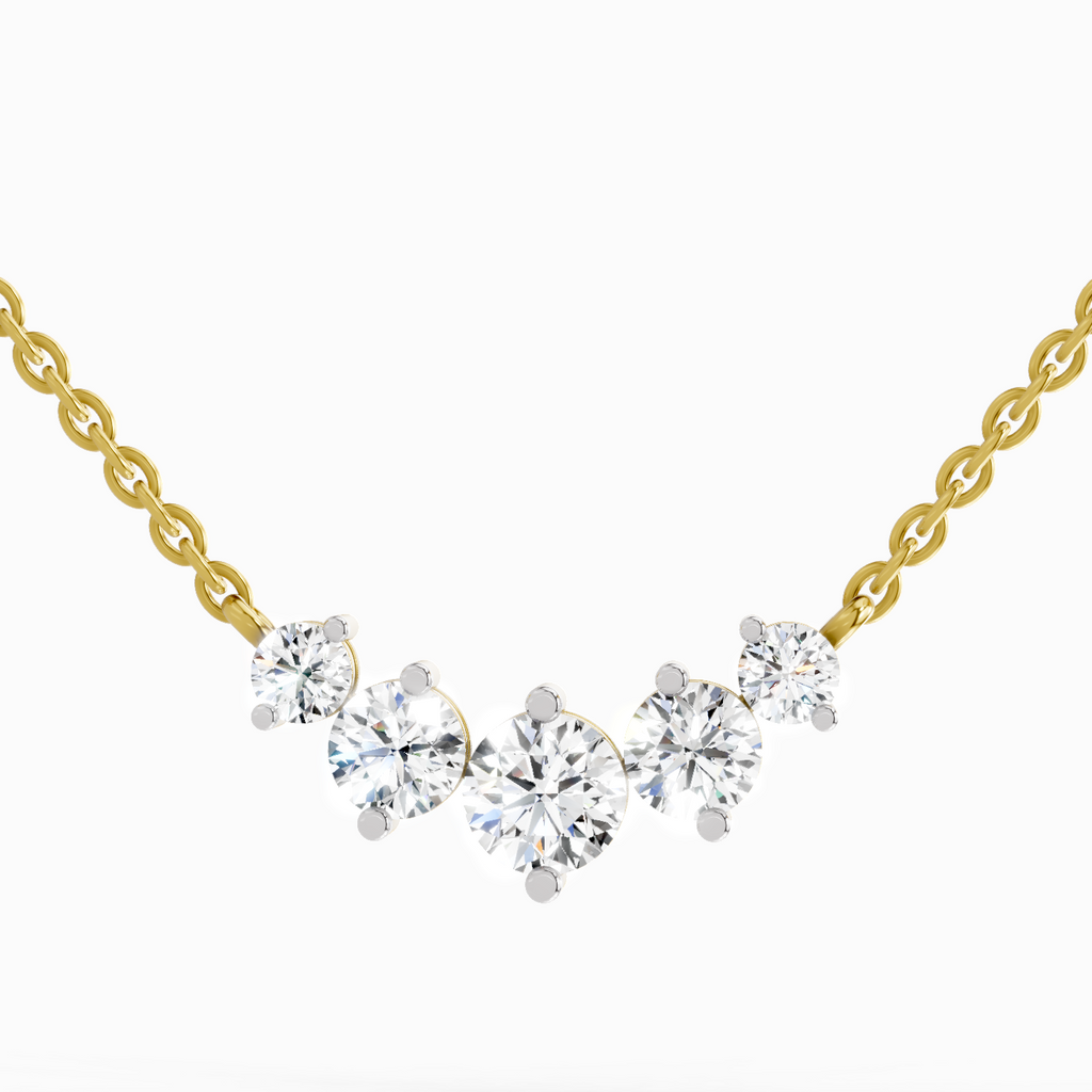 1.31 Carat Round Graduated Bar Necklace 14K