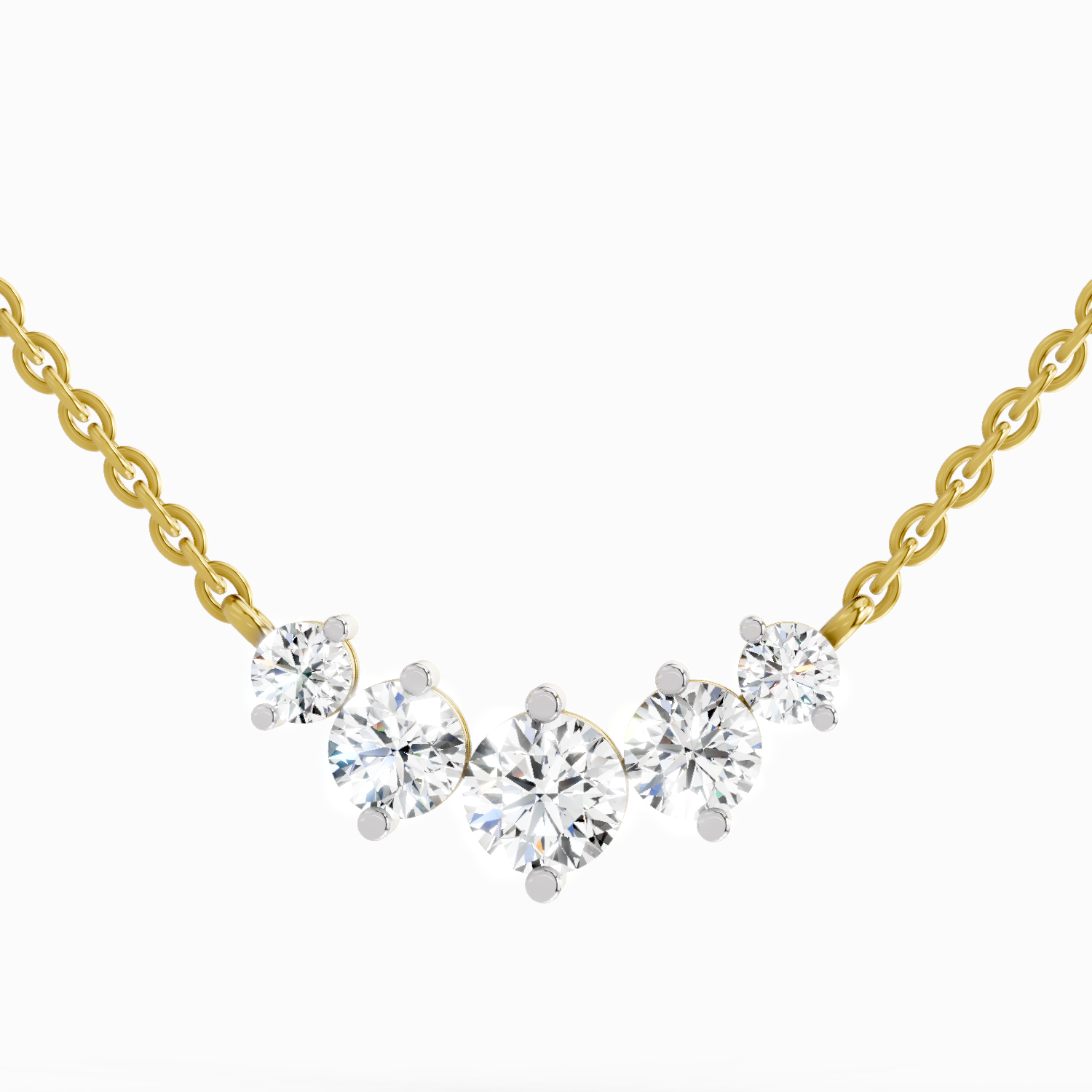 1.31 Carat Round Graduated Bar Necklace 14K