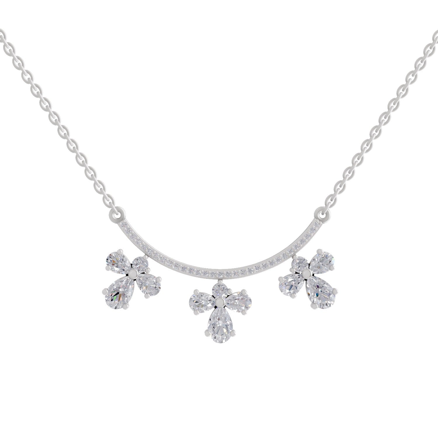 1.91 Carat Pear Floral Drop Diamond Necklace 14K - White Gold
