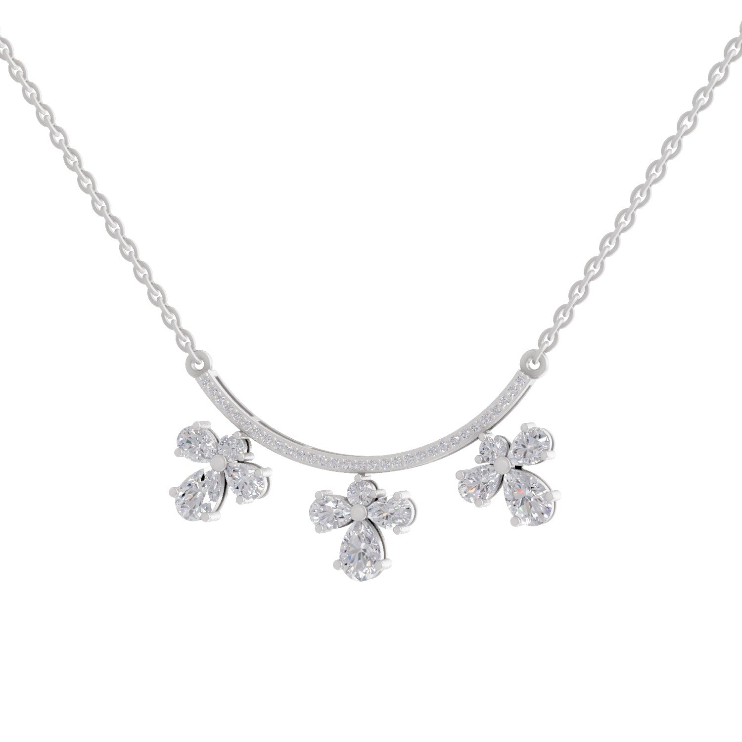 1.91 Carat Pear Floral Drop Diamond Necklace 14K - White Gold