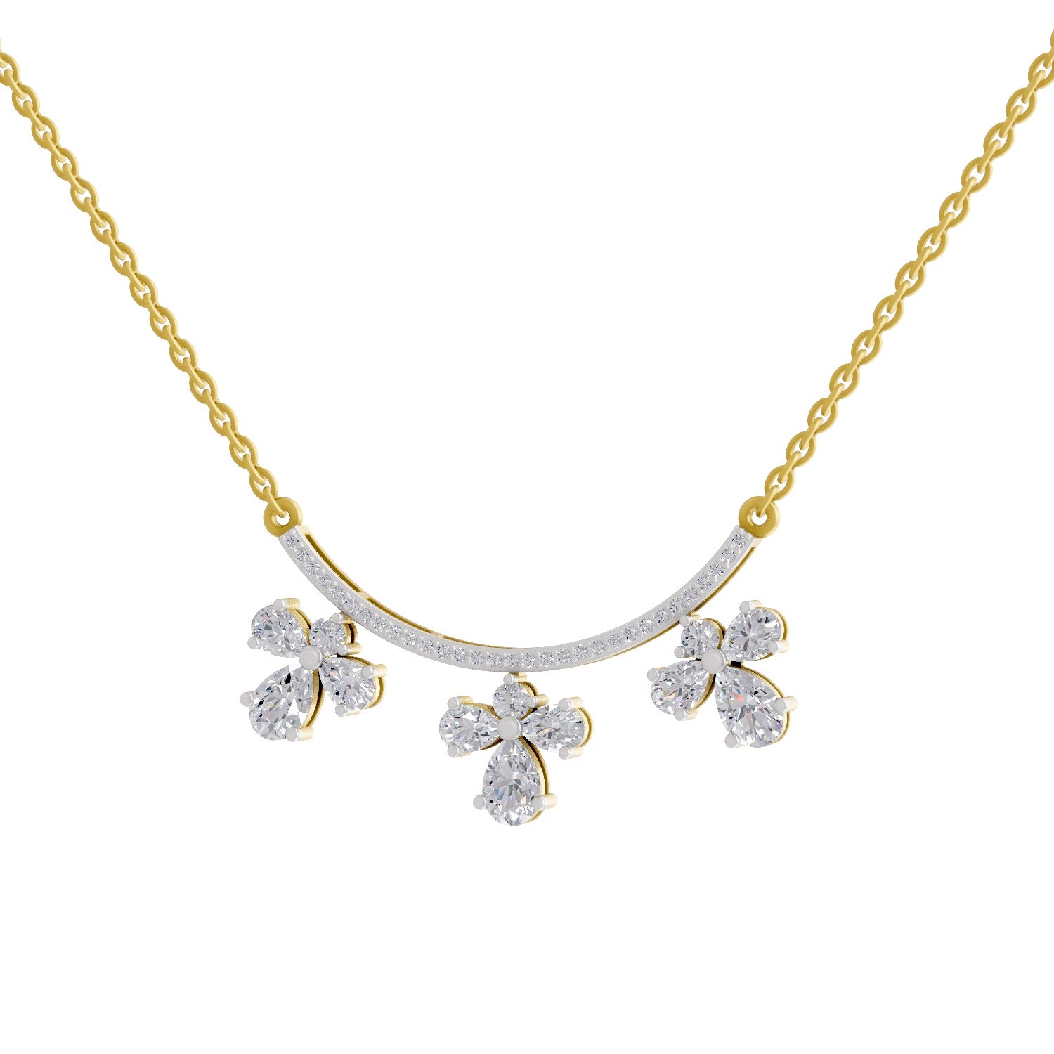 1.91 Carat Pear Floral Drop Diamond Necklace 14K
