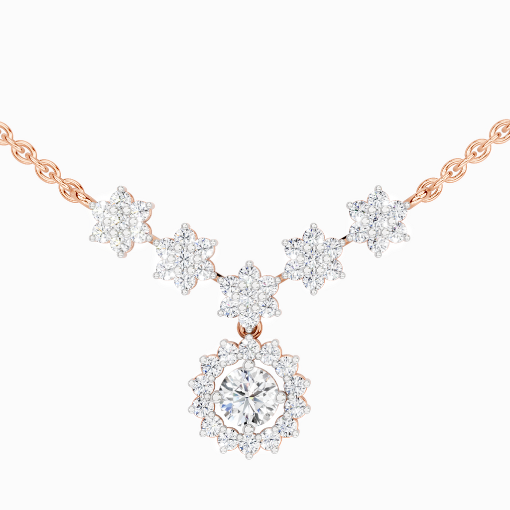 1.16 Carat Round Floral Necklace 14K - Rose Gold