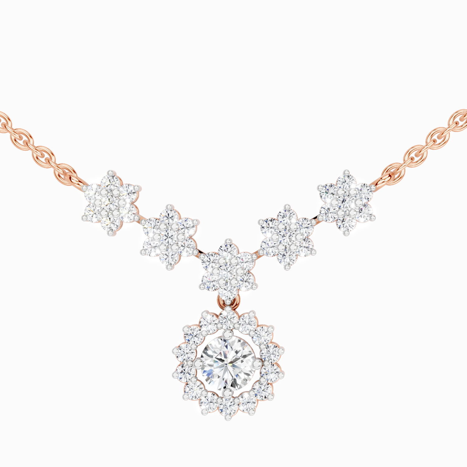1.16 Carat Round Floral Necklace 14K - Rose Gold