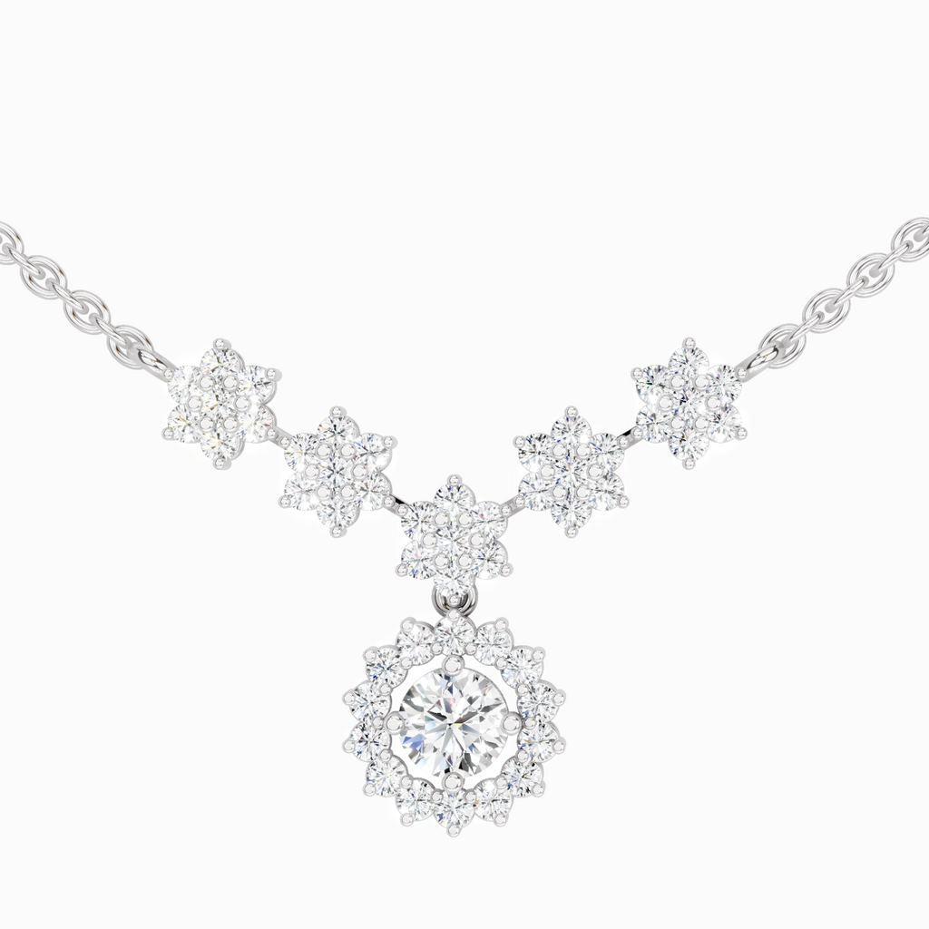 1.16 Carat Round Floral Necklace 14K - White Gold