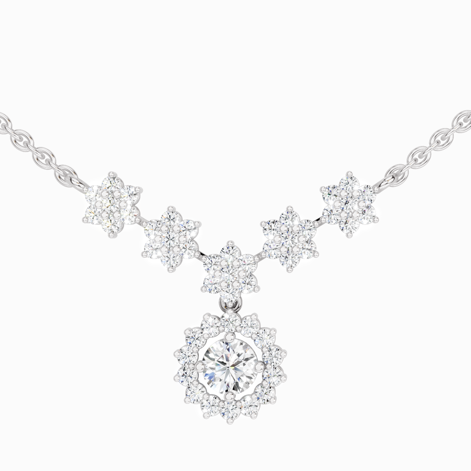 1.16 Carat Round Floral Necklace 14K - White Gold