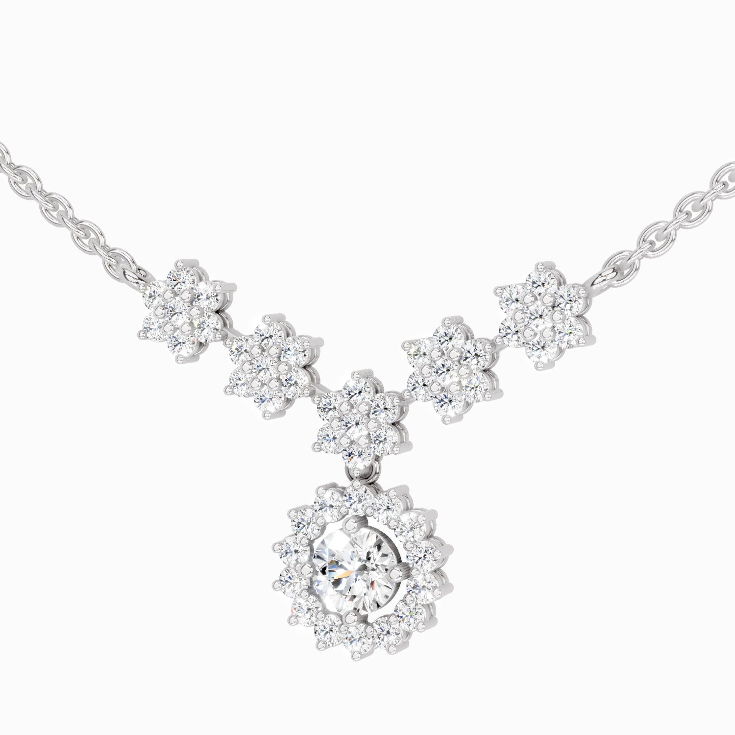 Exquisite Round Floral Diamond Necklace