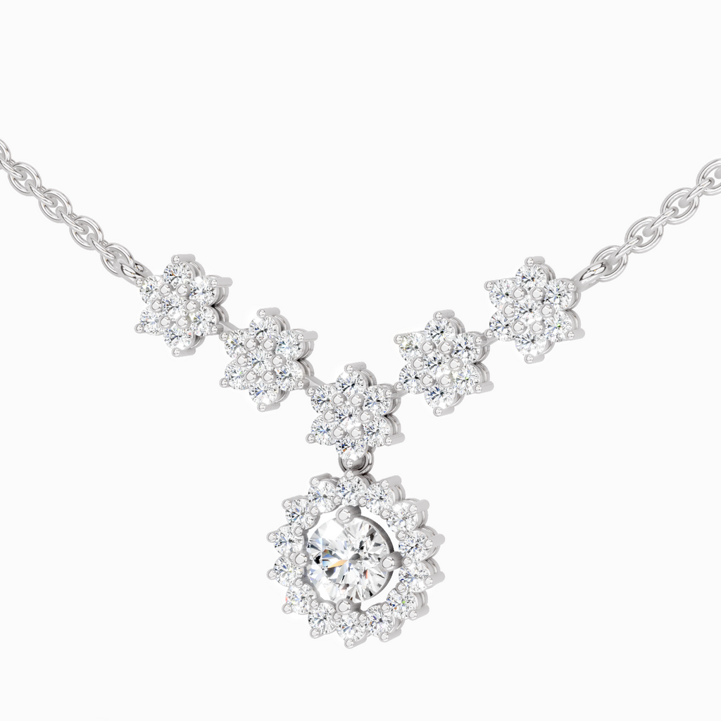 1.16 Carat Round Floral Necklace 14K - White Gold