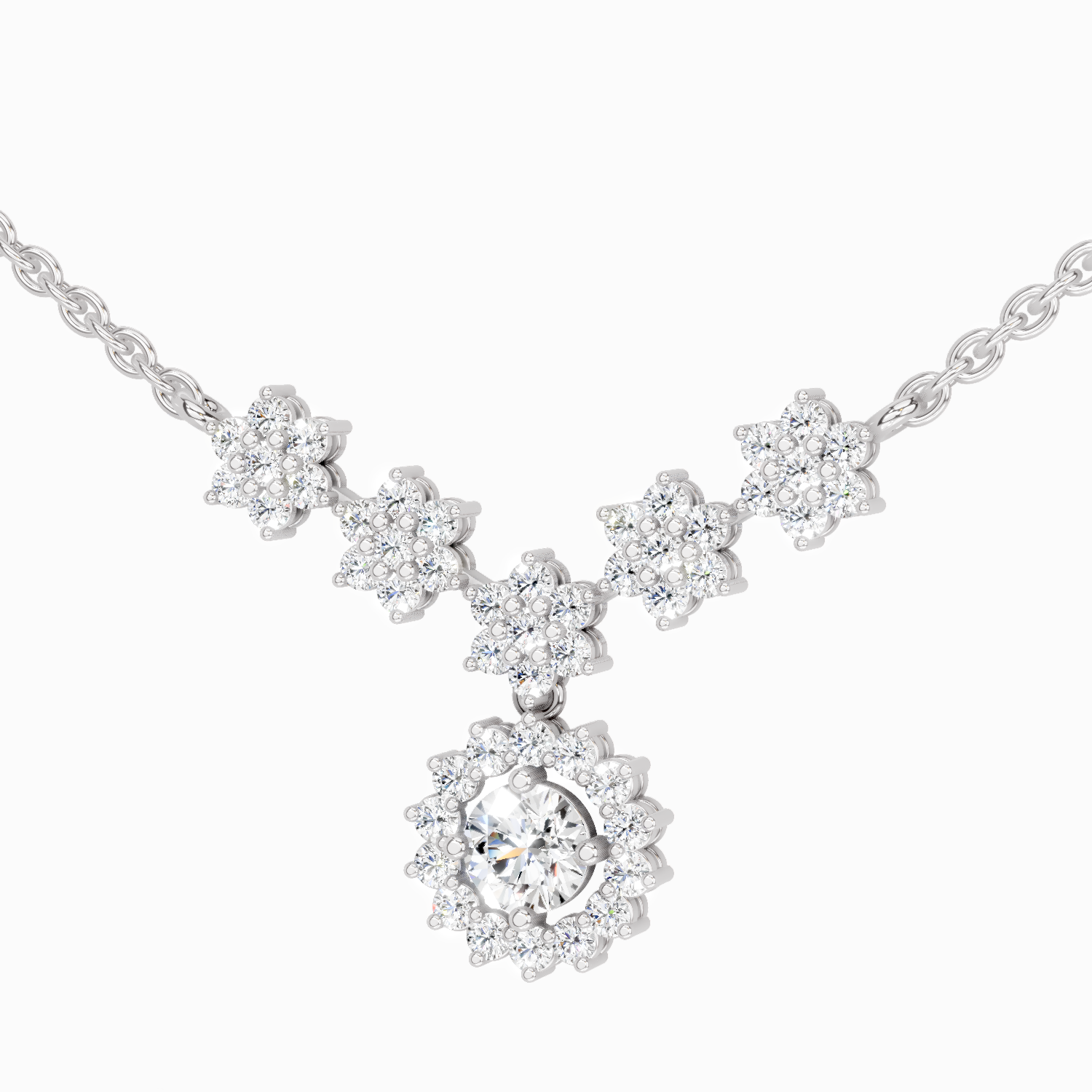 1.16 Carat Round Floral Necklace 14K - White Gold