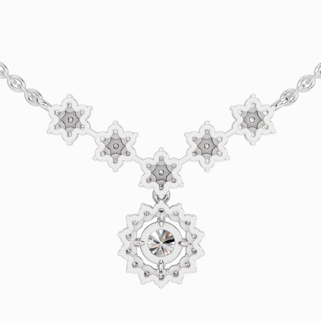 1.16 Carat Round Floral Necklace 14K - White Gold
