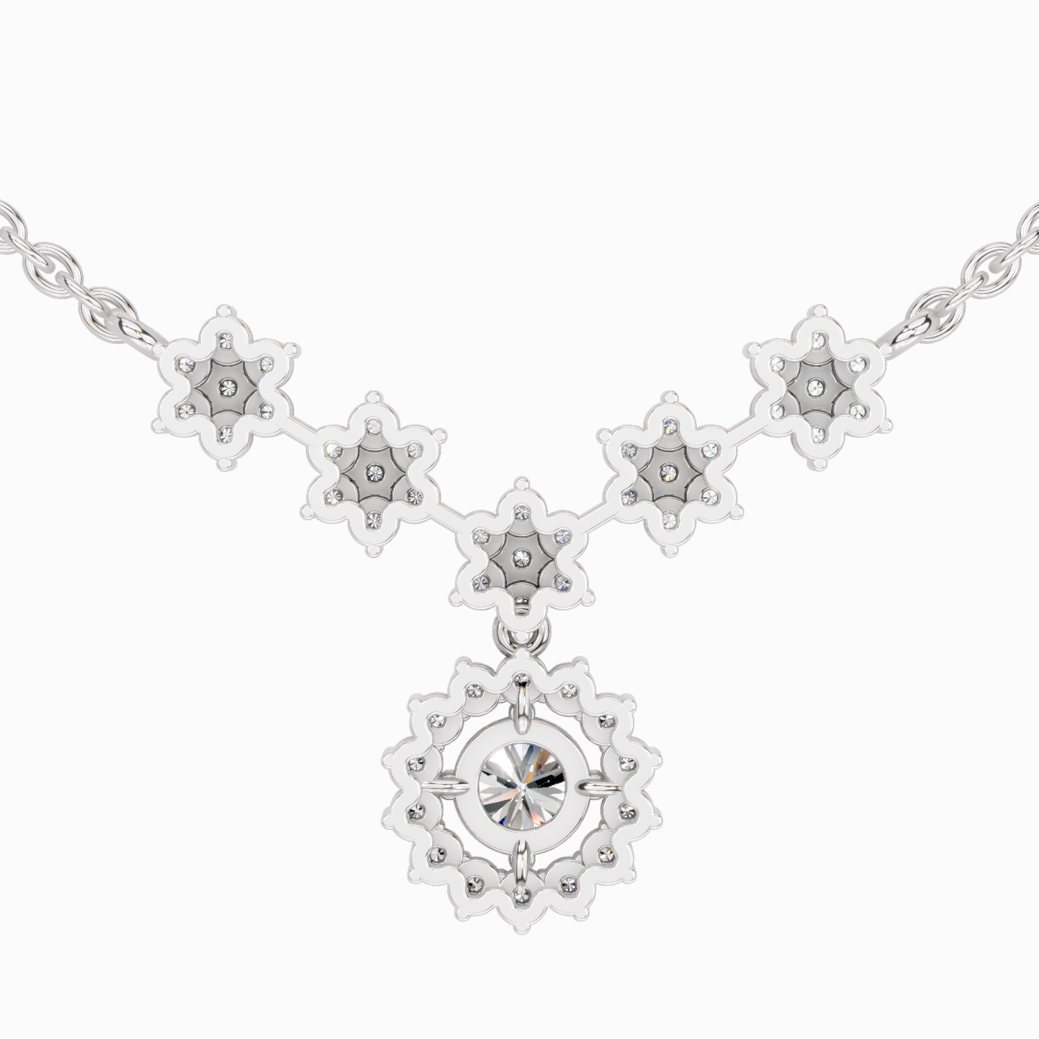 1.16 Carat Round Floral Necklace 14K - White Gold