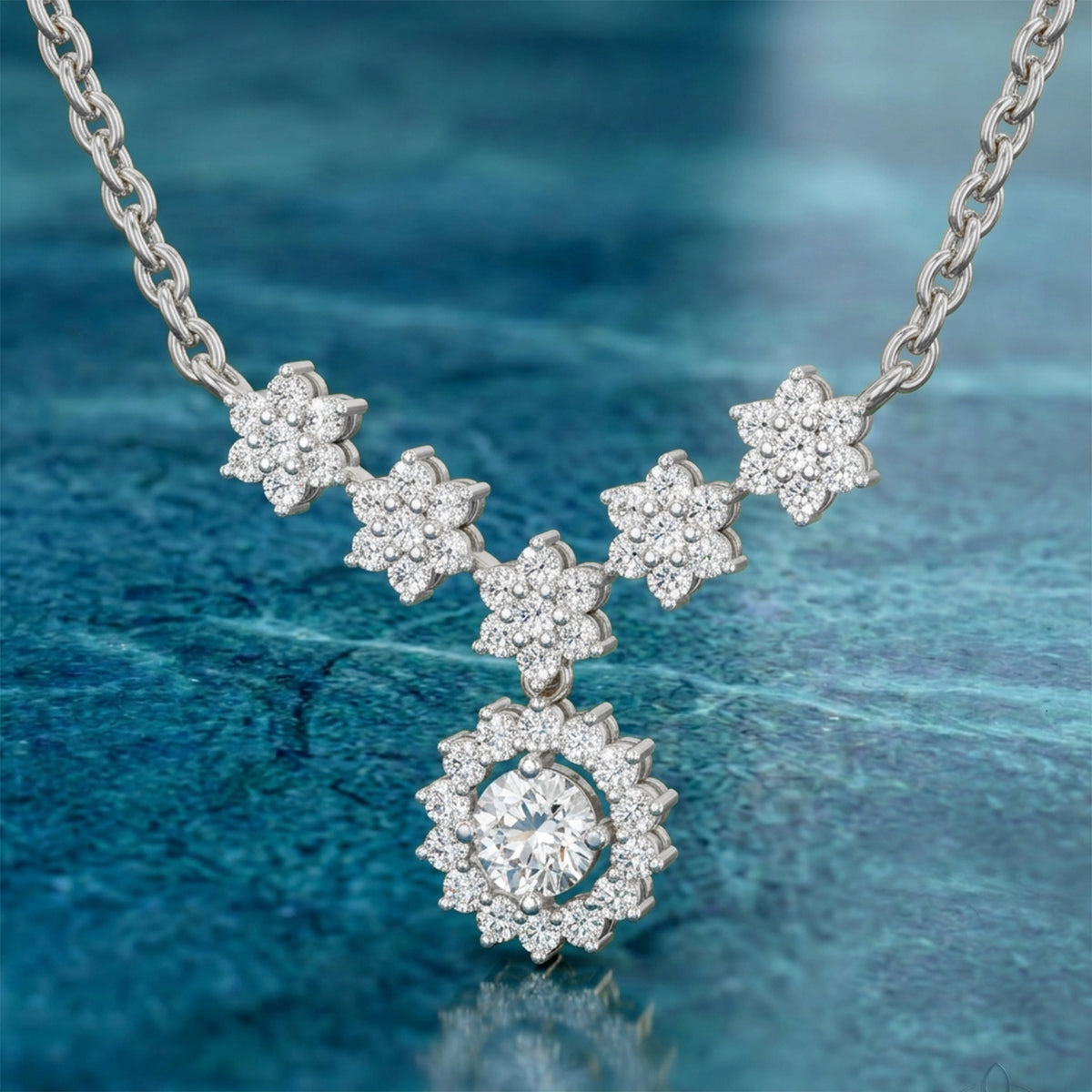 Exquisite Round Floral Diamond Necklace