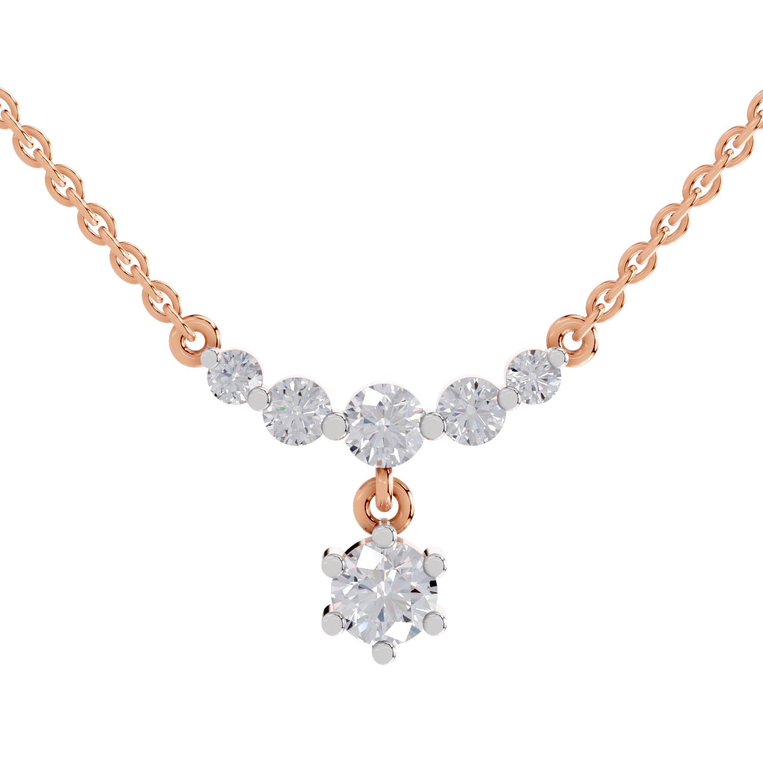1.13 Carat Graduated Diamond Drop Necklace 14K - Rose Gold