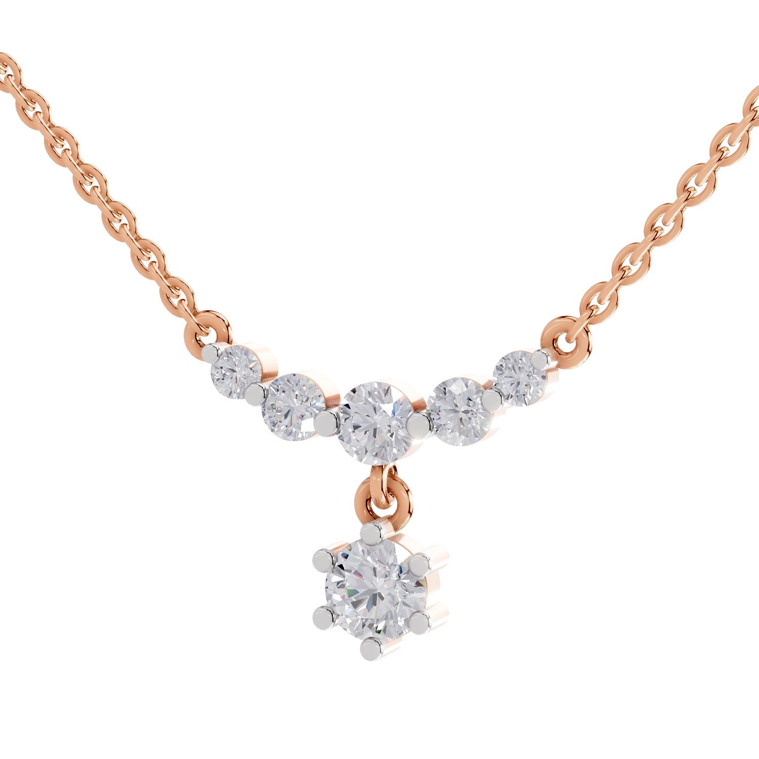 1.13 Carat Graduated Diamond Drop Necklace 14K - Rose Gold
