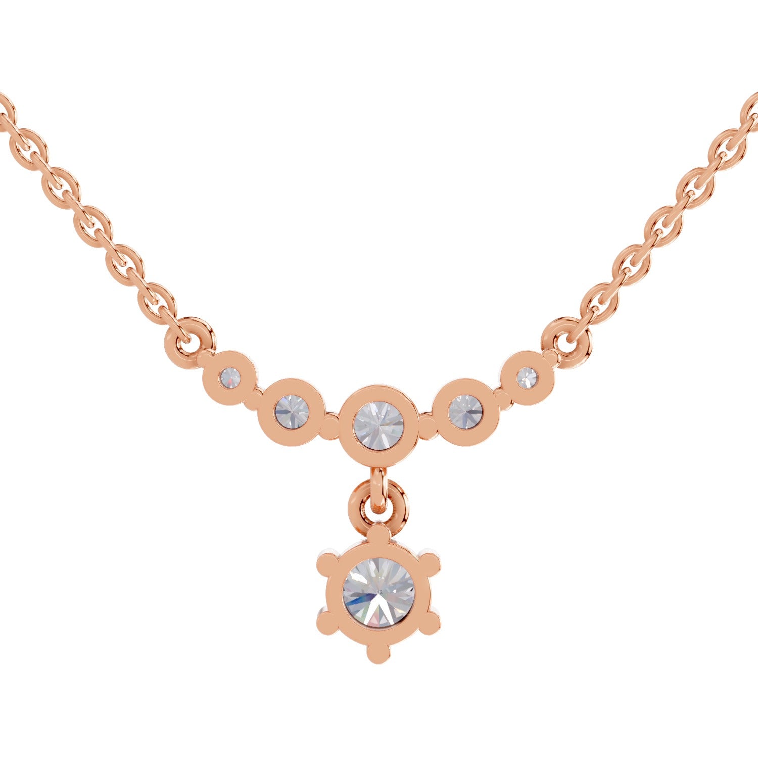 1.13 Carat Graduated Diamond Drop Necklace 14K - Rose Gold