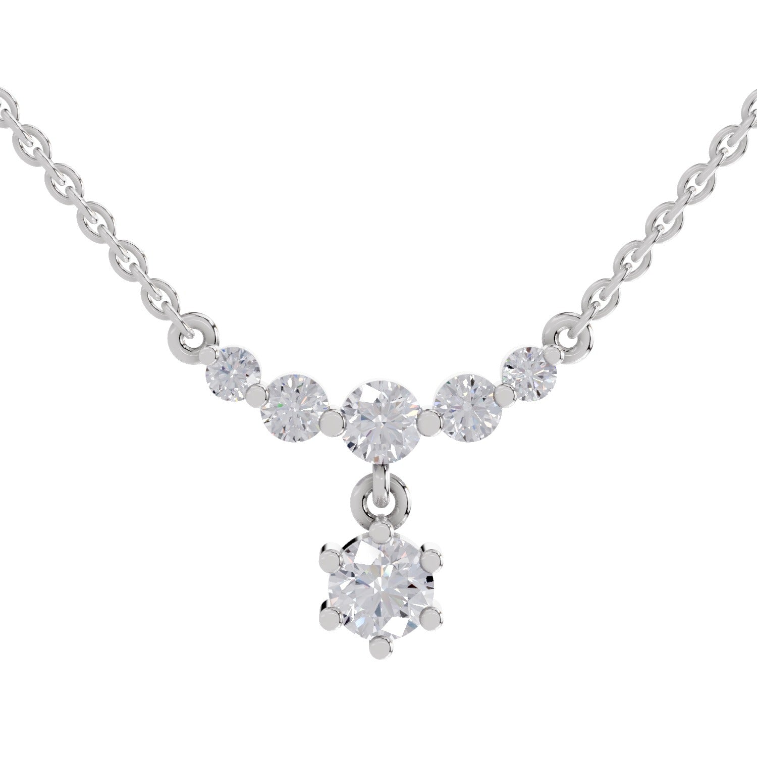 1.13 Carat Graduated Diamond Drop Necklace 14K - White Gold