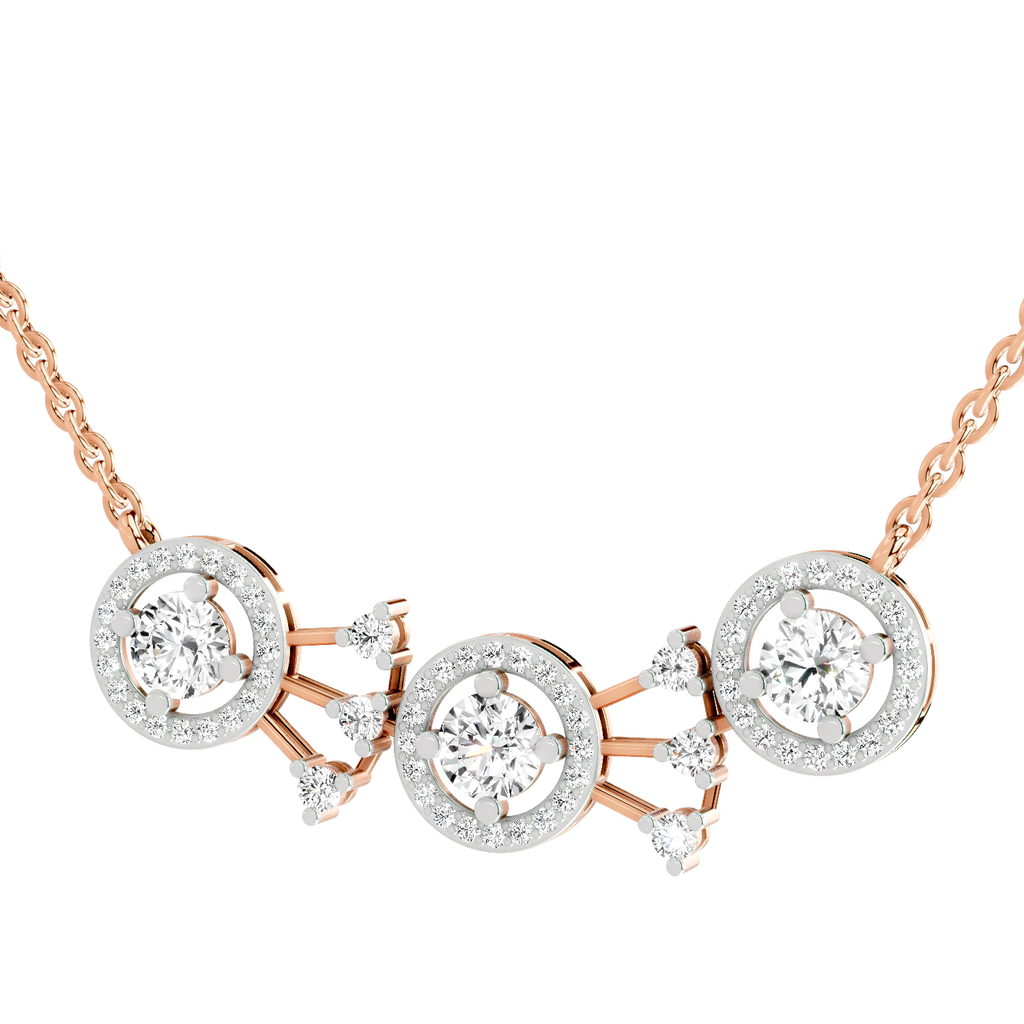 1.45 Carat Round Three-Stone Halo Pendant Necklace 14K - Rose Gold