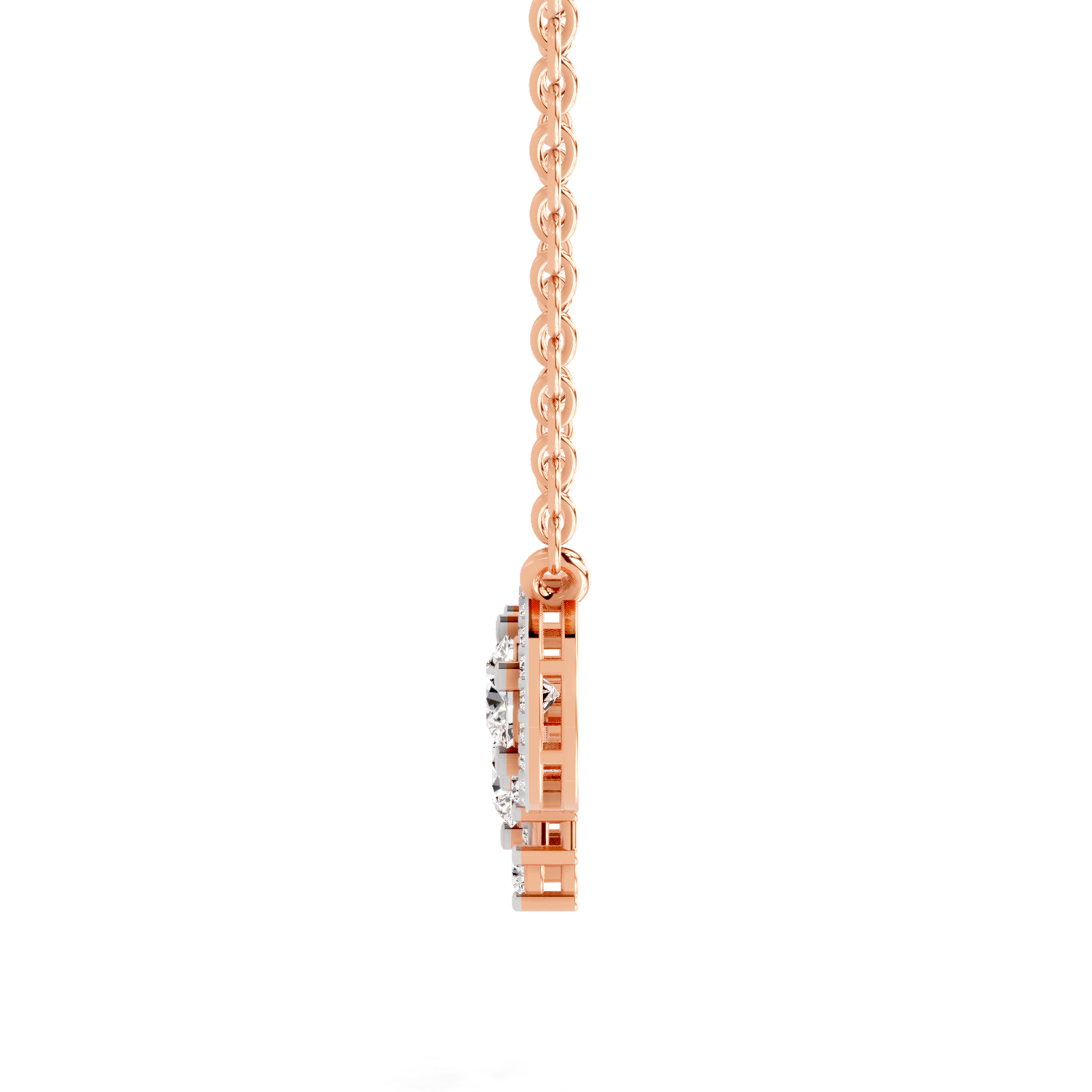 1.45 Carat Round Three-Stone Halo Pendant Necklace 14K - Rose Gold