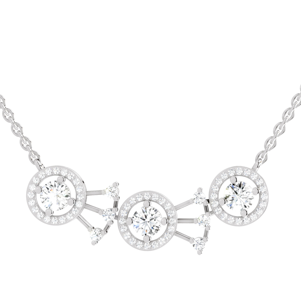 1.45 Carat Round Three-Stone Halo Pendant Necklace 14K - White Gold