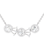 1.45 Carat Round Three-Stone Halo Pendant Necklace 14K - White Gold