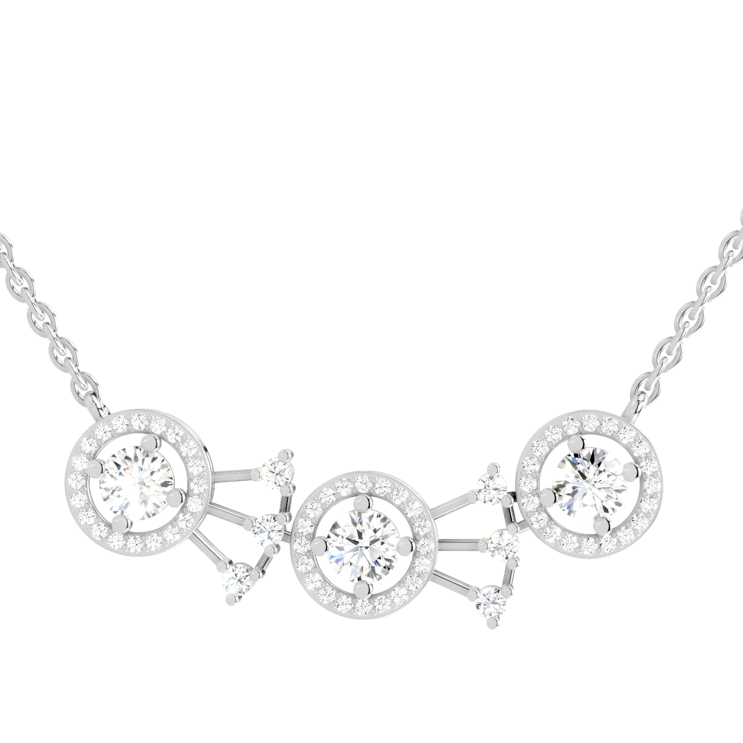 1.45 Carat Round Three-Stone Halo Pendant Necklace 14K - White Gold