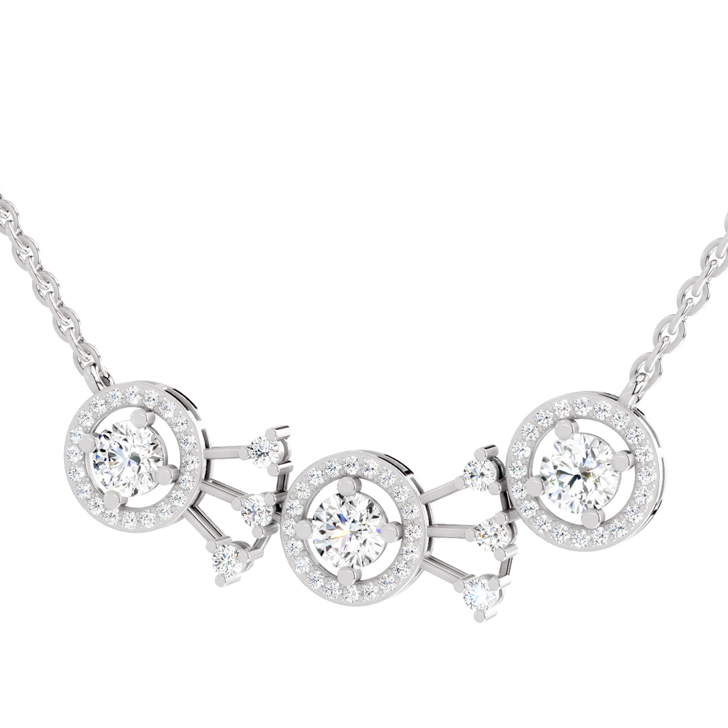 1.45 Carat Round Three-Stone Halo Pendant Necklace 14K - White Gold