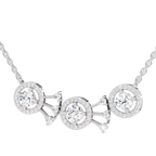 1.45 Carat Round Three-Stone Halo Pendant Necklace 14K - White Gold