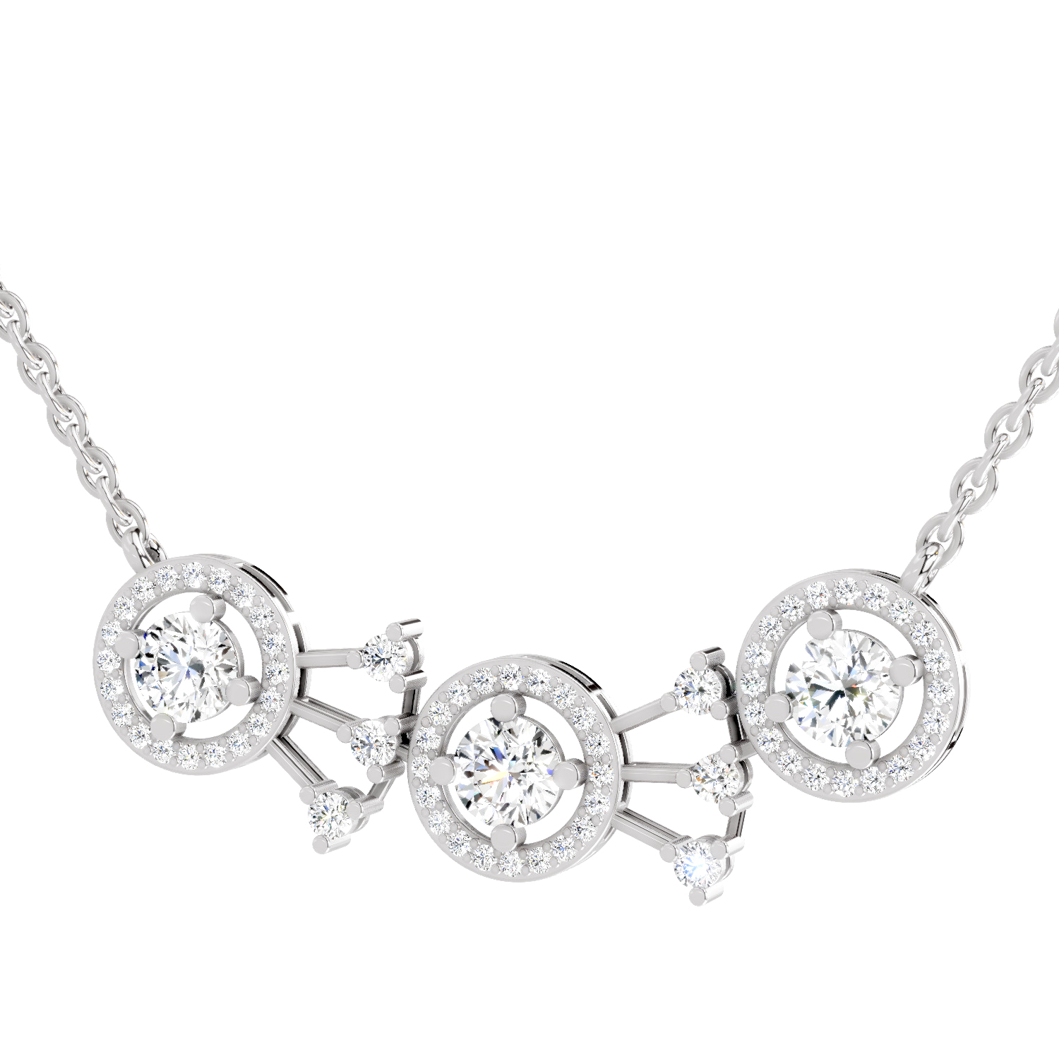 1.45 Carat Round Three-Stone Halo Pendant Necklace 14K - White Gold