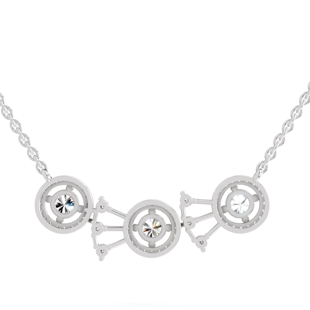 1.45 Carat Round Three-Stone Halo Pendant Necklace 14K - White Gold