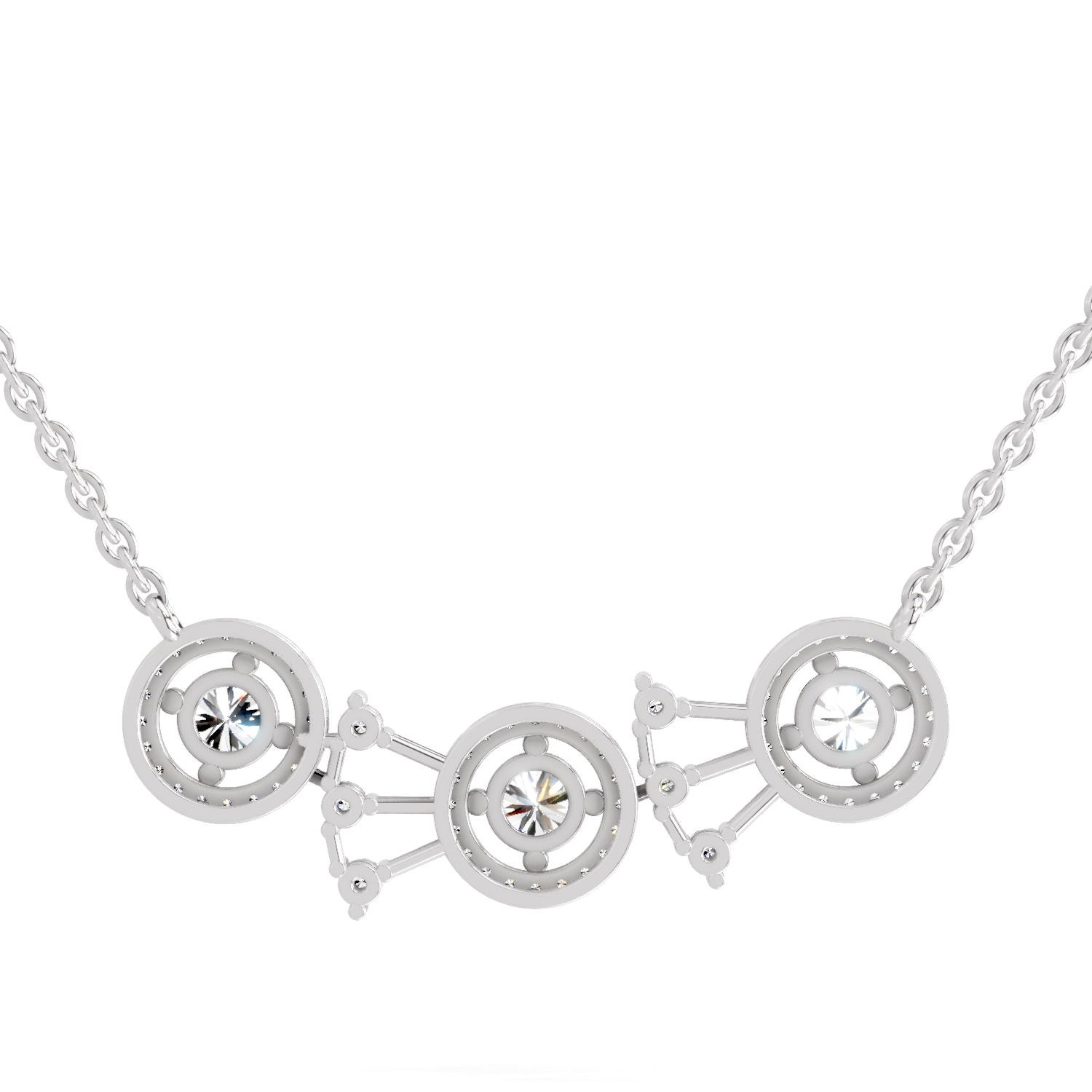 1.45 Carat Round Three-Stone Halo Pendant Necklace 14K - White Gold