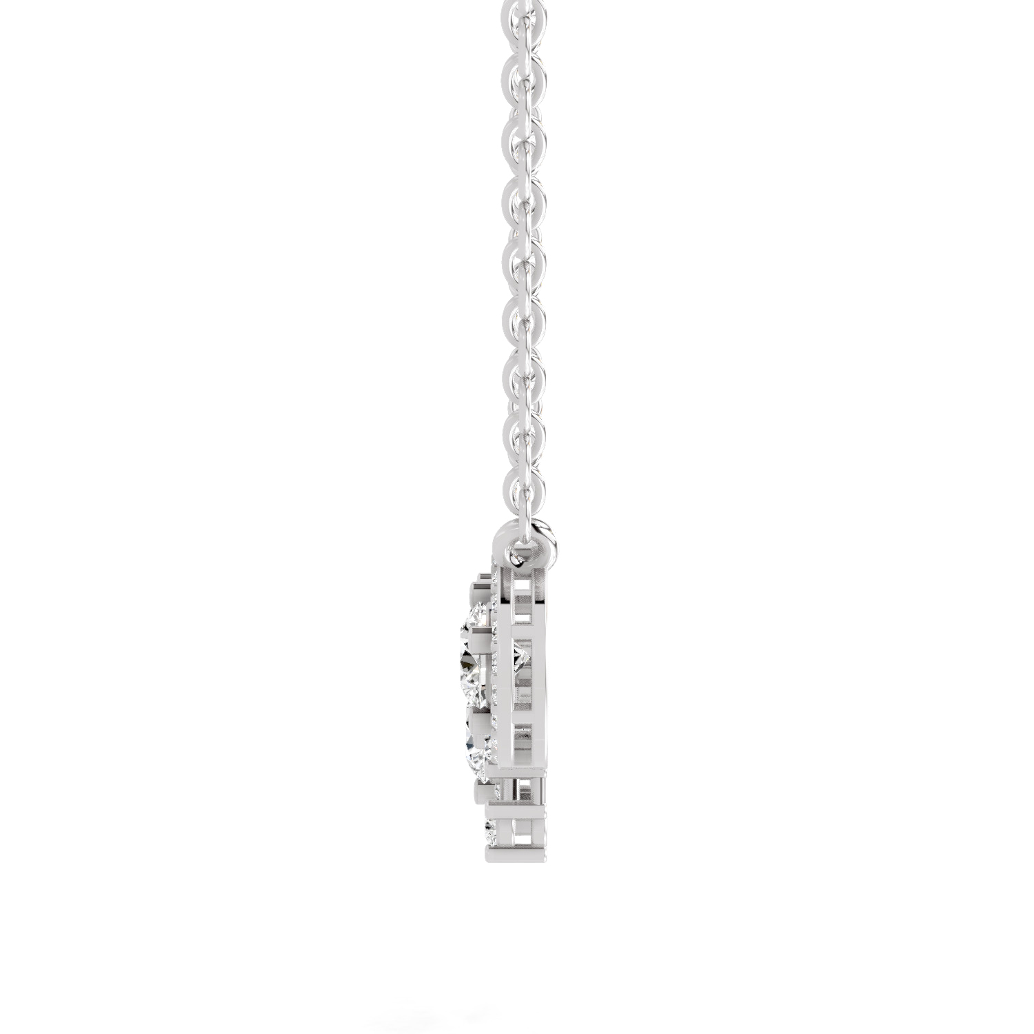 1.45 Carat Round Three-Stone Halo Pendant Necklace 14K - White Gold