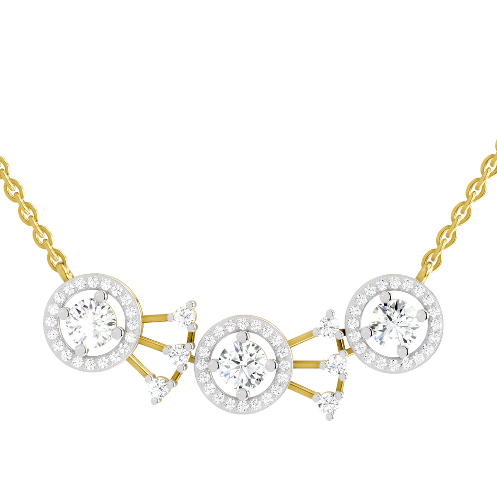 1.45 Carat Round Three-Stone Halo Pendant Necklace 14K