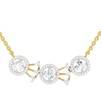 1.45 Carat Round Three-Stone Halo Pendant Necklace 14K