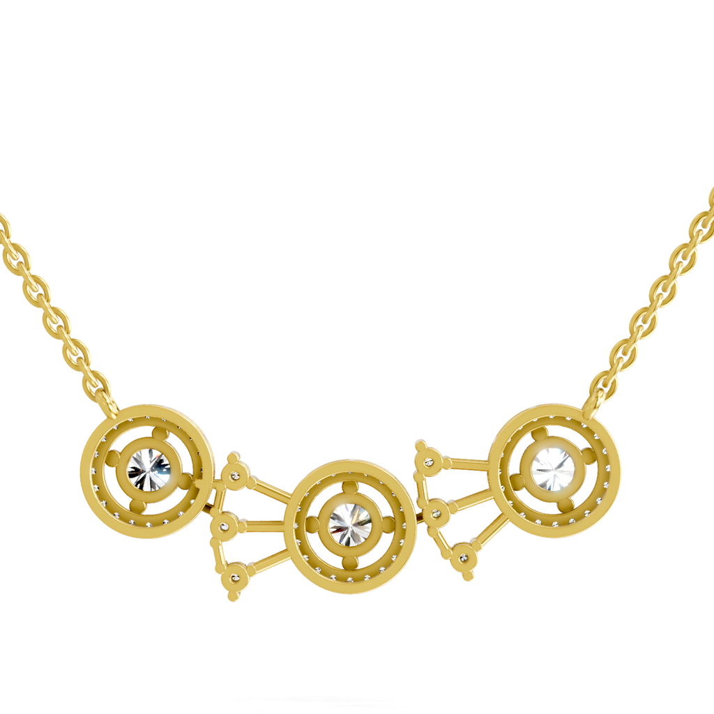 1.45 Carat Round Three-Stone Halo Pendant Necklace 14K