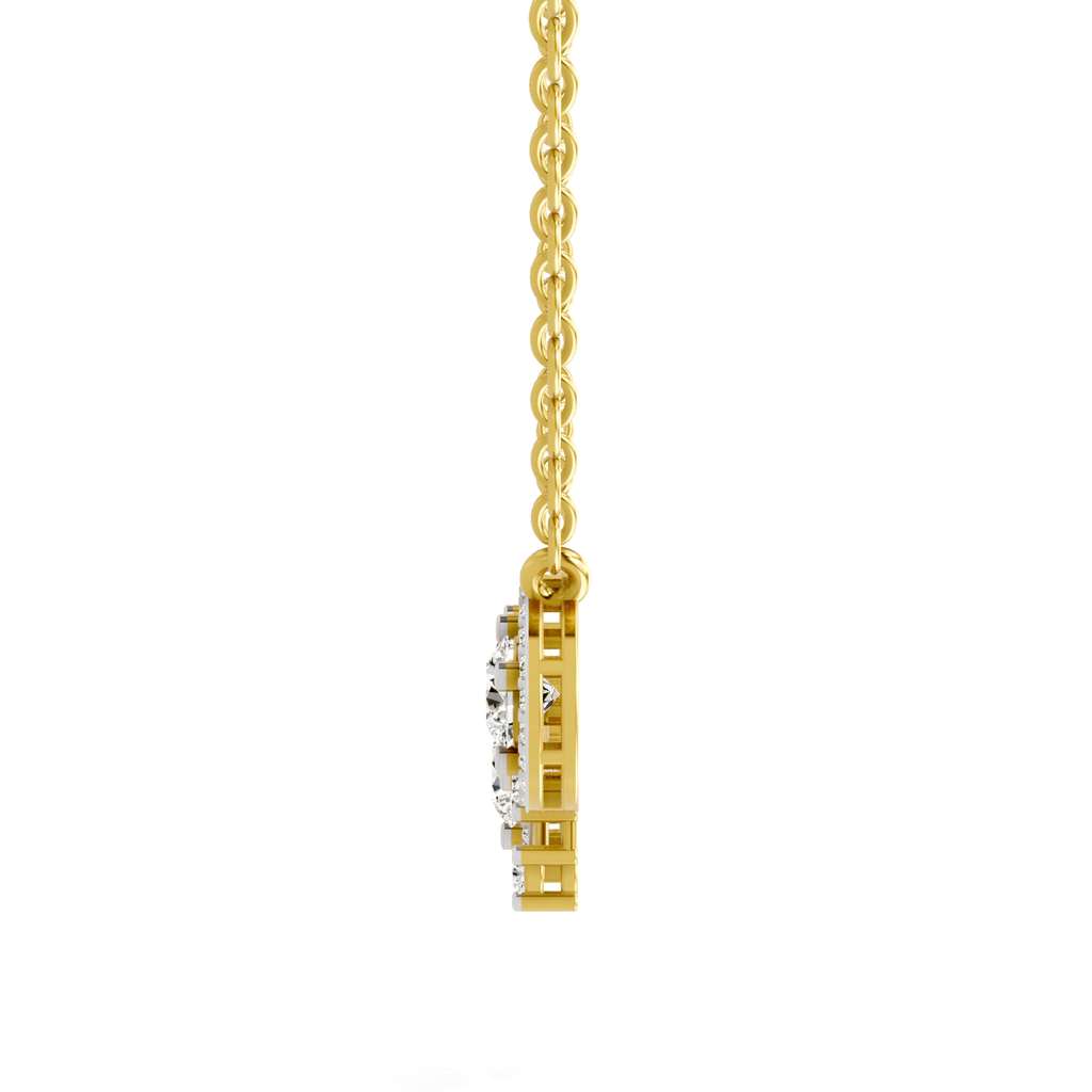 1.45 Carat Round Three-Stone Halo Pendant Necklace 14K