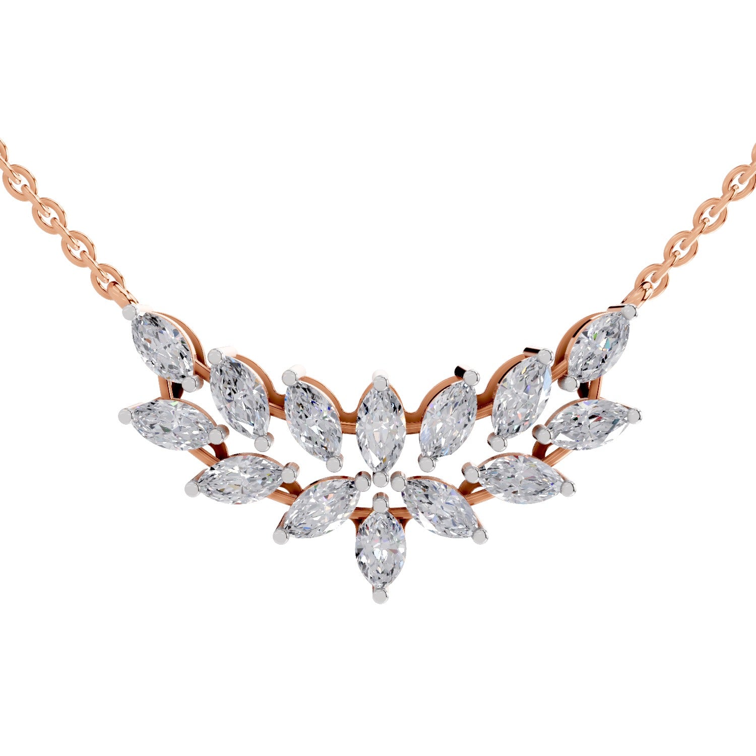 1.82 Carat Marquise Shape Cluster Diamond Necklace 14K - Rose Gold
