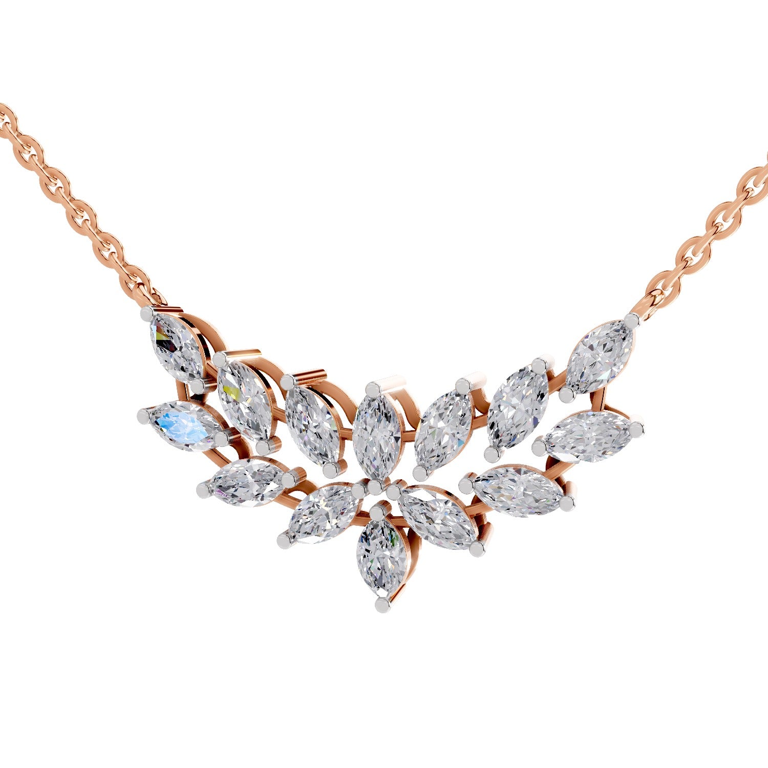 1.82 Carat Marquise Shape Cluster Diamond Necklace 14K - Rose Gold