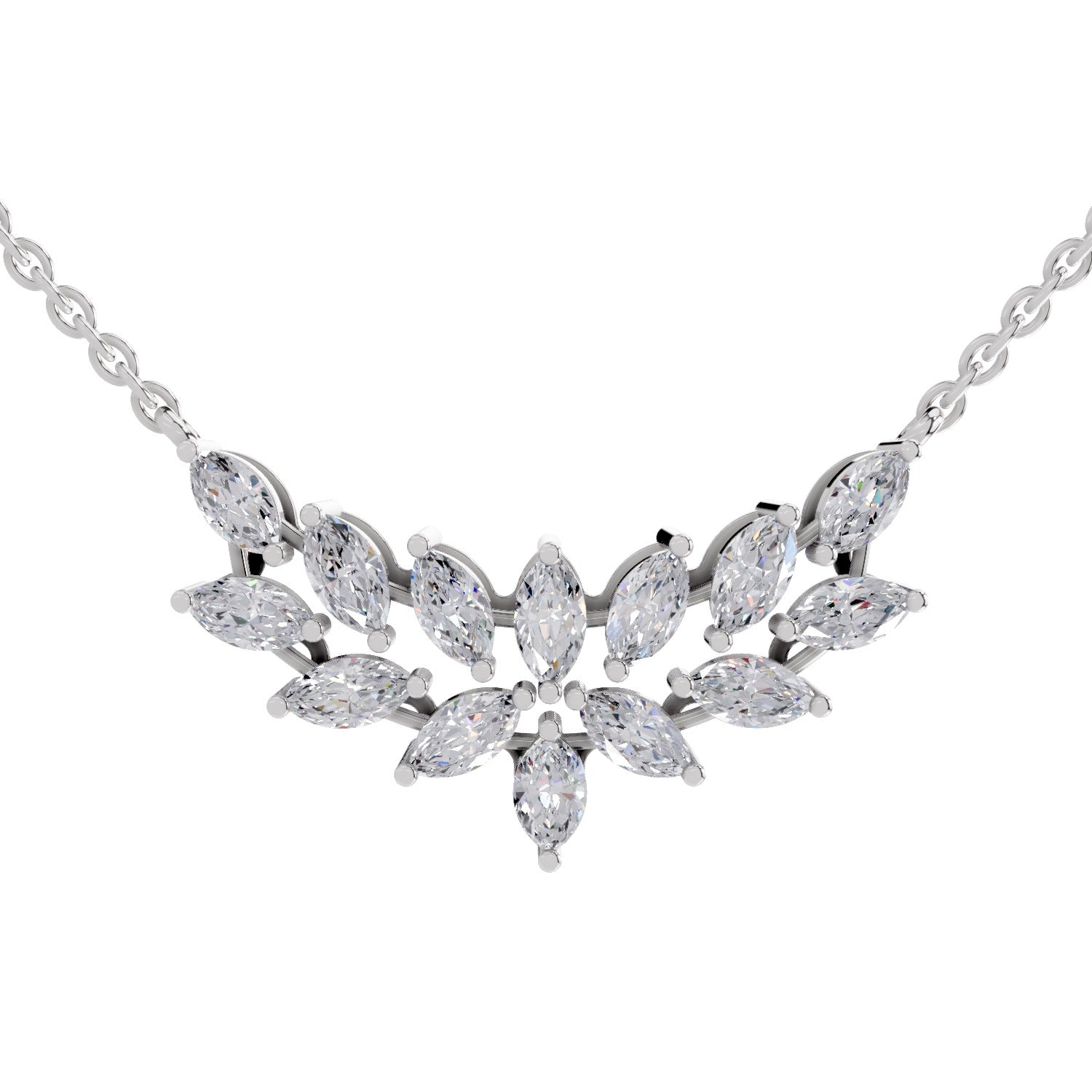 1.82 Carat Marquise Shape Cluster Diamond Necklace 14K - White Gold