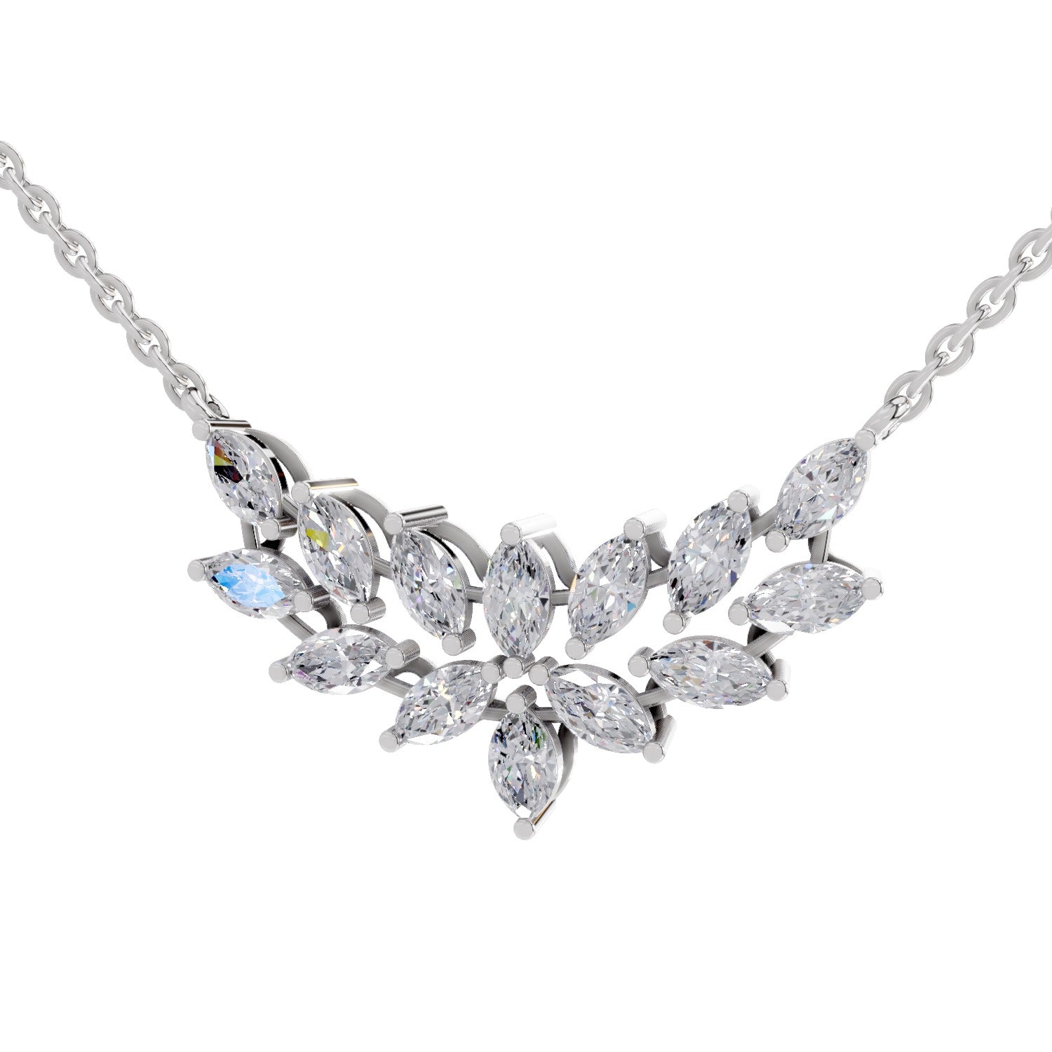 1.82 Carat Marquise Shape Cluster Diamond Necklace 14K - White Gold