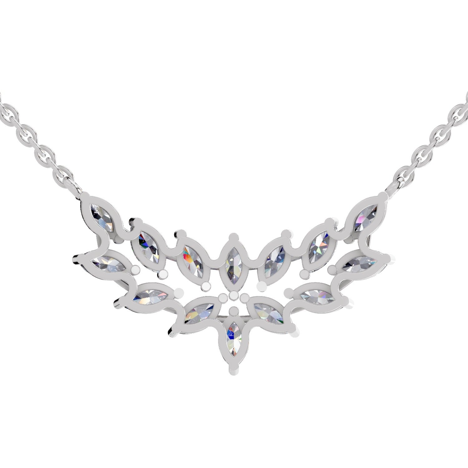1.82 Carat Marquise Shape Cluster Diamond Necklace 14K - White Gold