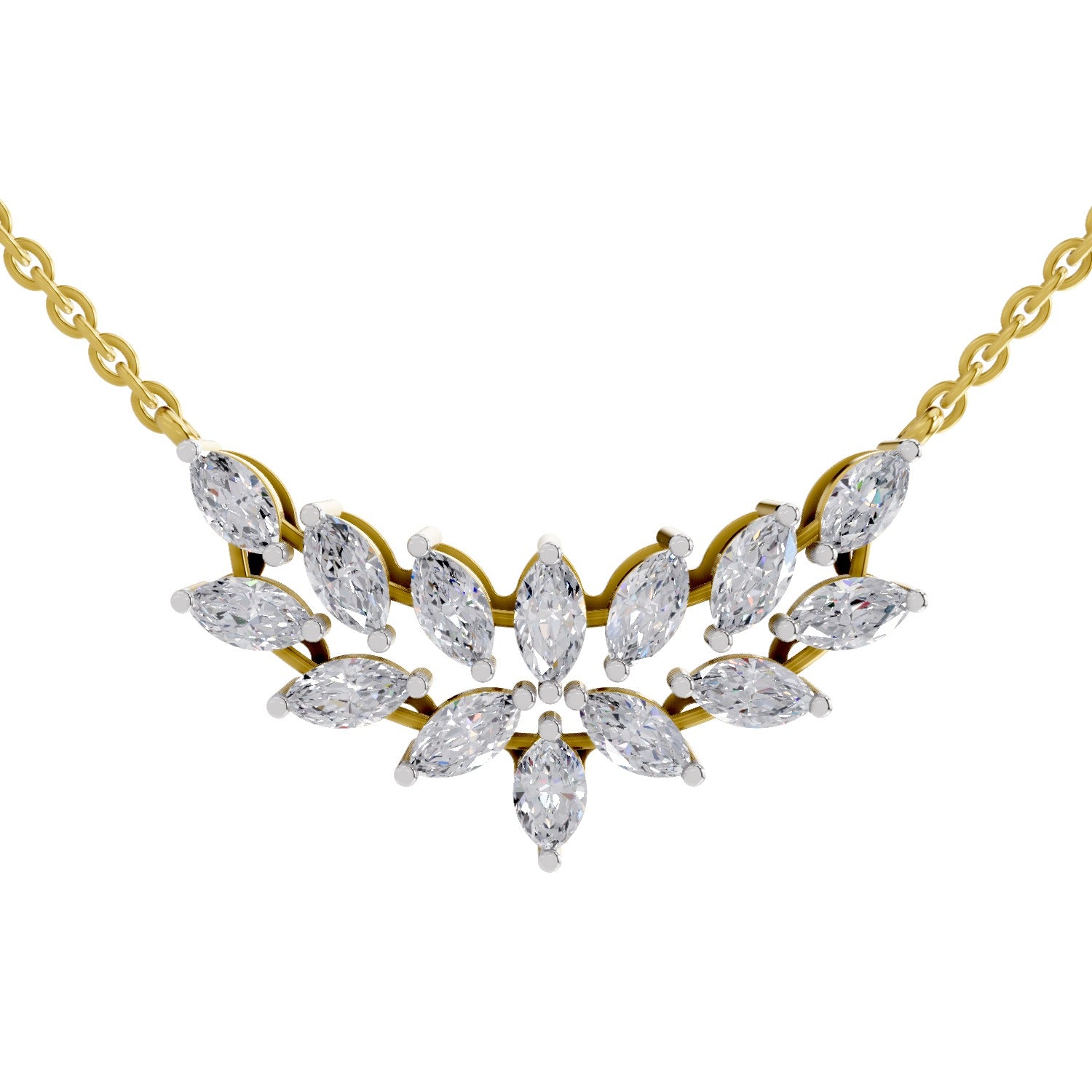 1.82 Carat Marquise Shape Cluster Diamond Necklace 14K